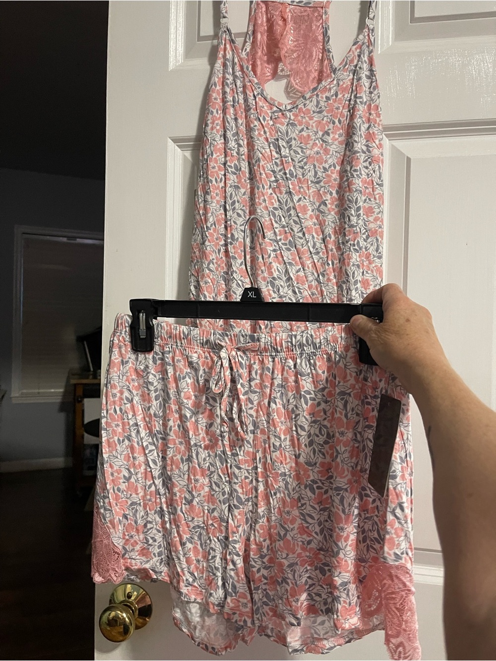 Daisy Fuentes Pink and Gray Floral Lace-Trim Sleep Set